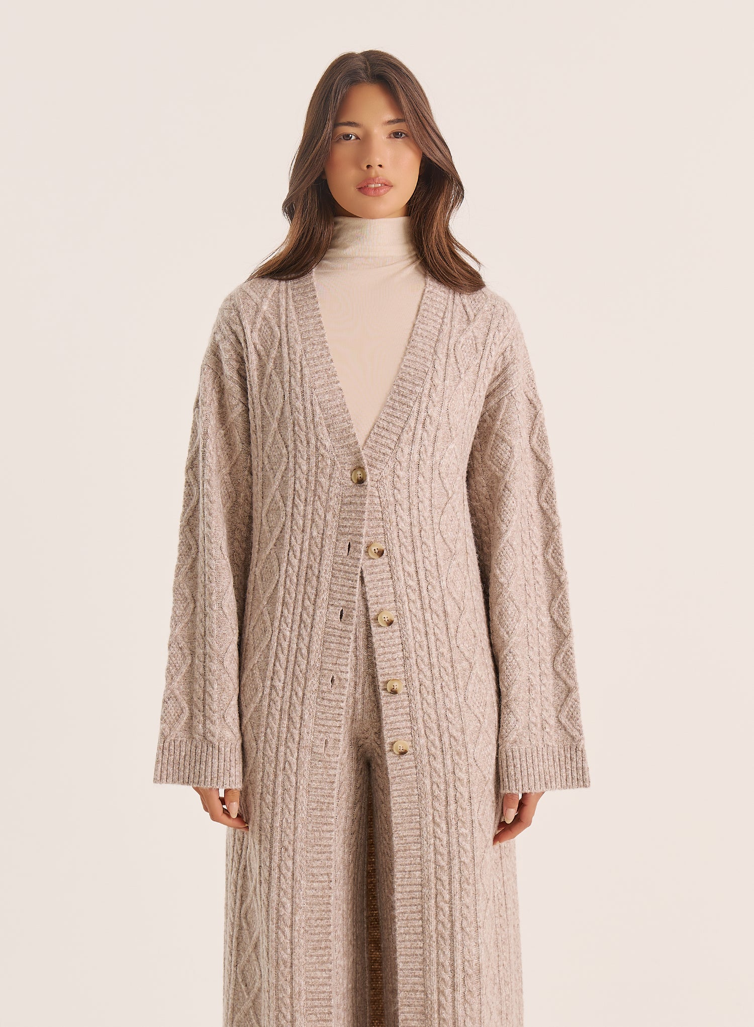 Taupe Cable Knit Longline Cardigan